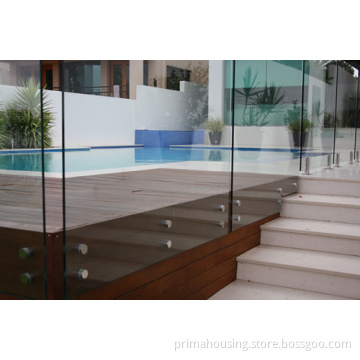 Glass Fence with Stainless Steel Bolts Staircase Railing Design